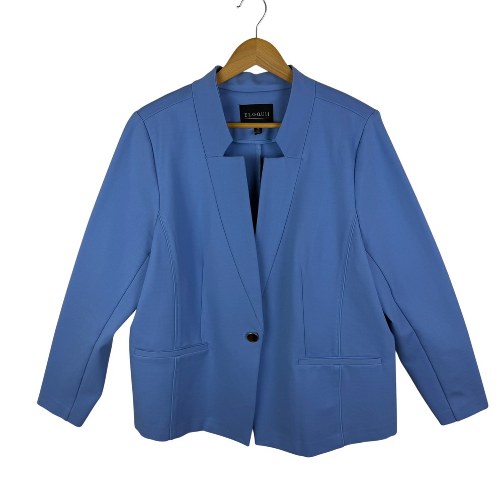 Eloquii Scuba Knit Blazer Size 20‎ Blue Jacket Minimalist Office Career Tailored